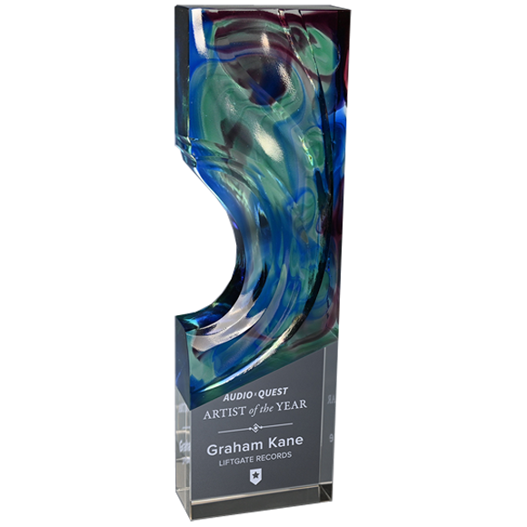 Ocean Artglass Award Etched Art Glass Wave Statue Paradise Awards