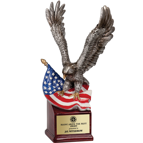 American Eagle Resin Trophy - Silver Eagle With American Flag Award