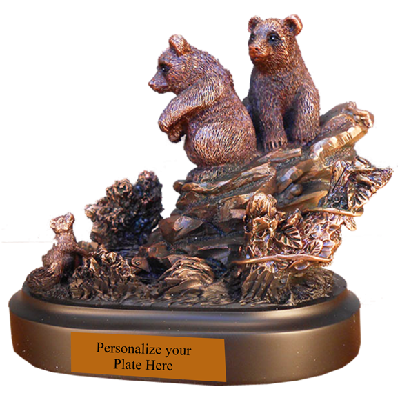 Bronze Bear Cubs on Rock Award Statue