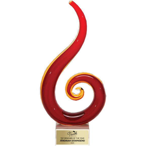 Red Fire Art Glass Award Etched Red Twist Art Trophy Paradise Awards