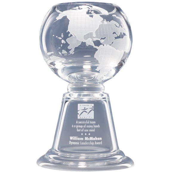 Grande Crystal Award Etched Glass Globe Trophy Paradise Awards