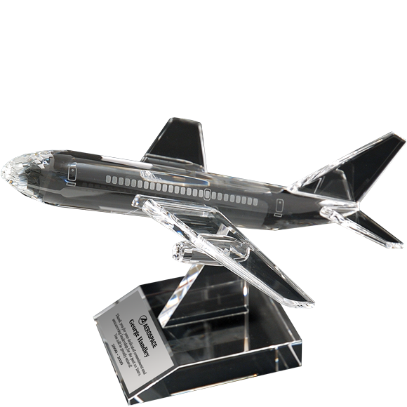 Boeing Airplane Crystal Award Etched Glass Airline Trophy Paradise